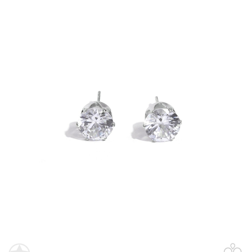 Paparazzi Dazzling Silver Crystal Earrings Just In Timeless White Post Studs